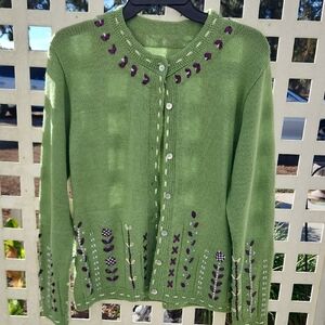Green Embroidered Women's Sweater - 100% Peruvian Alpaca